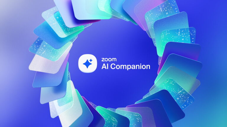 Zoom AI Companion logo surrounded by a circle of multi-colored squares