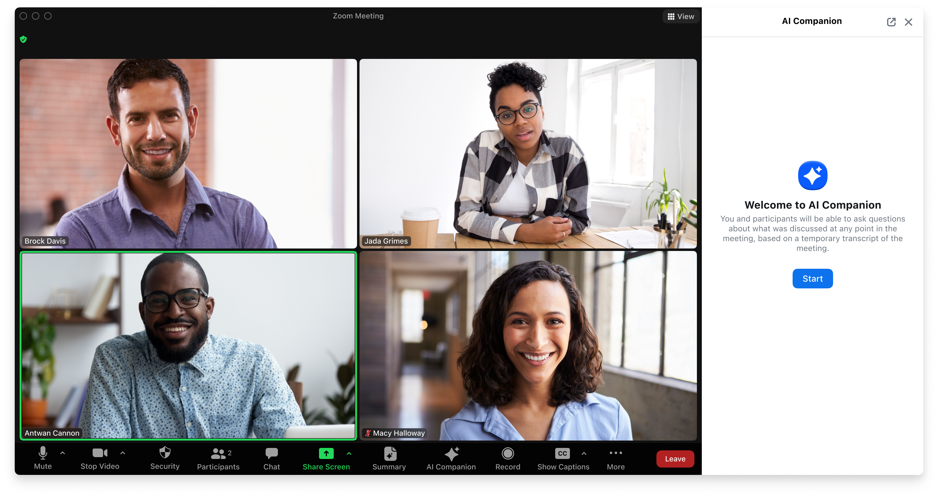 Zoom AI Companion for Meetings intro screen