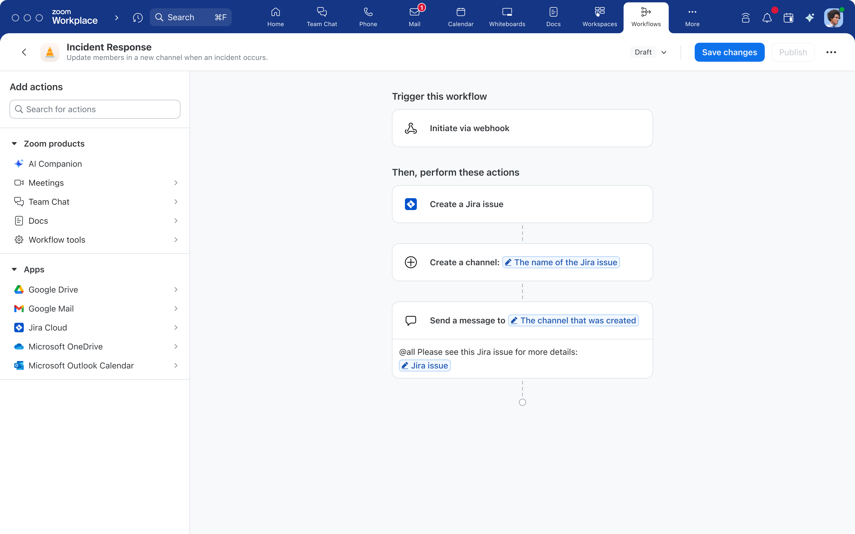 Zoom Workflow Automation Jira integration